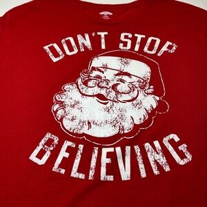 Red Santa 'Don't Stop Believing' Tee